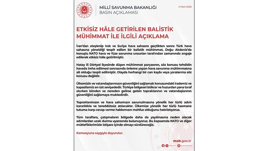  وزارت دفاع ترکیه: موشک شلیک شده از ایران منهدم شد